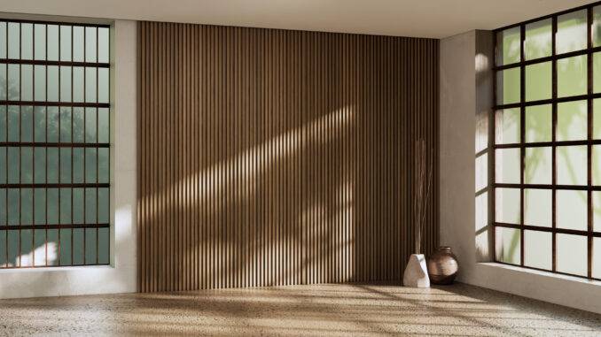 wandverkleidung holz Leerer lichtdurchfluteter Raum.