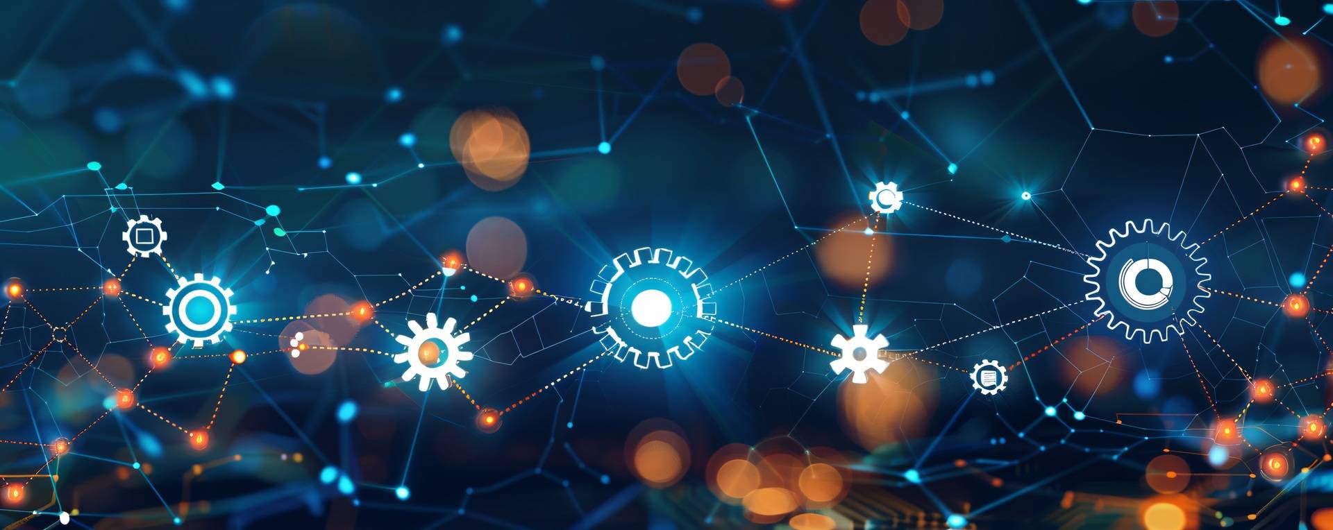 Digitale Netzwerkdarstellung mit Zahnrädern | Produktionsautomatisierung