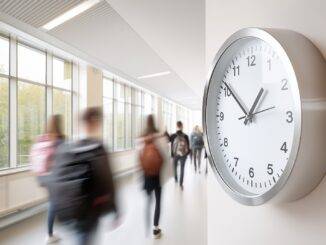 Menschen im Flur vor großer Uhr | Paketbox für Zuhause